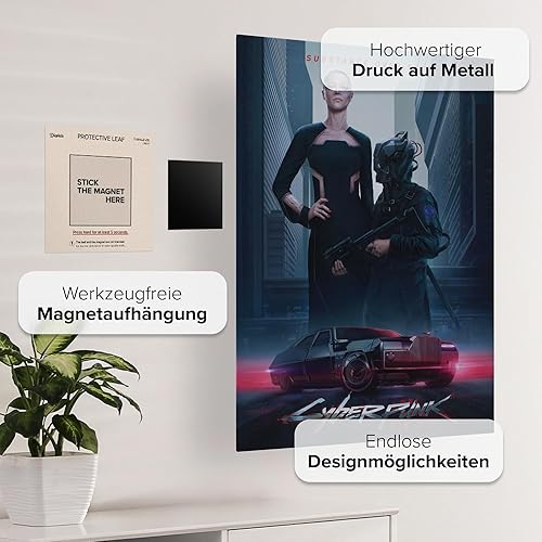 Miniatura 3 de Displate Póster de metal oficial Cyberpunk 2077, montaje magnético, incluye obras de arte modernas para decoración de pared, estilo neomilitarismo,