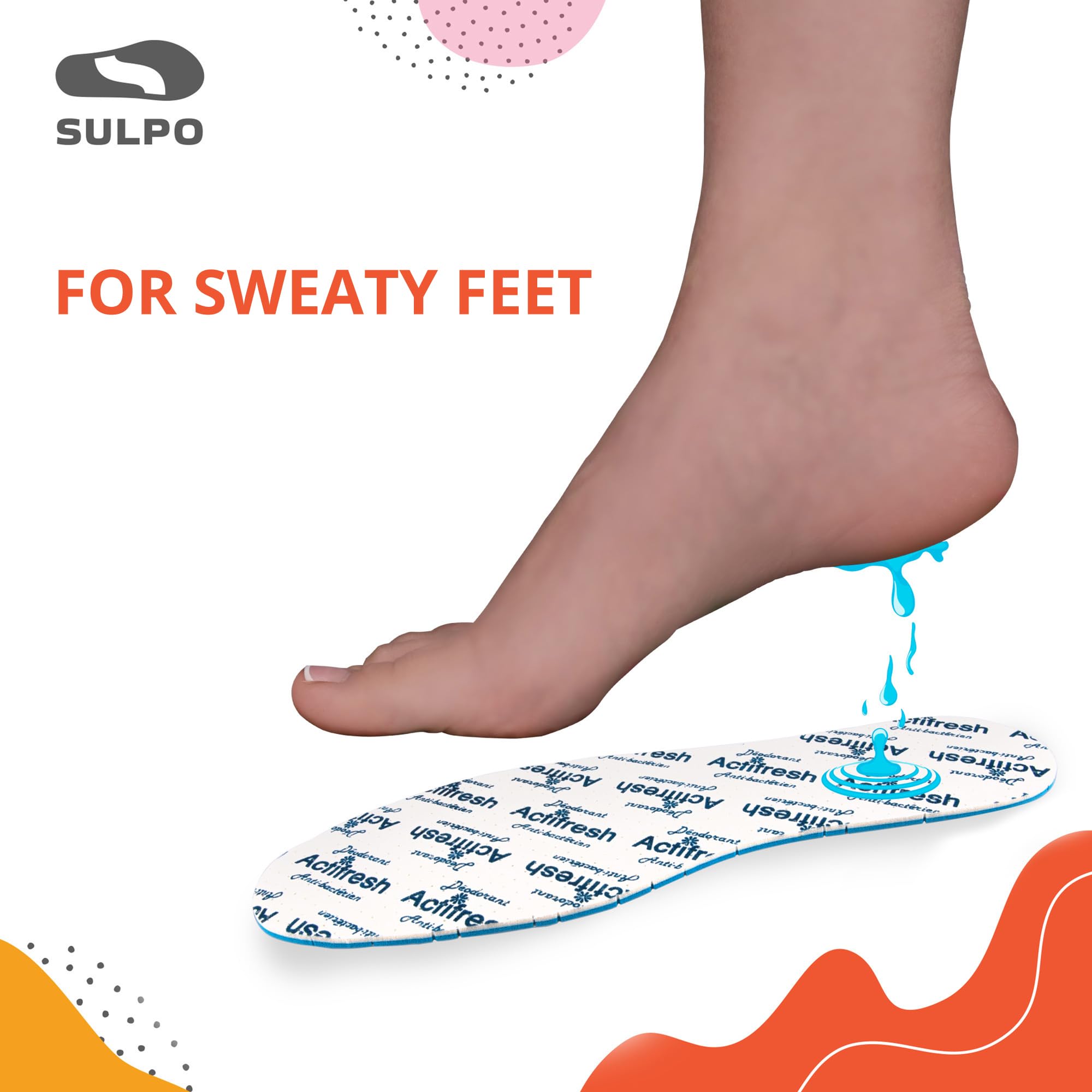 SULPO Wkładki do butów przeciwpotne ActiFresh - redukujące przykre zapachy - dla osób z potliwością stóp - cienkie komfortowe wkładki do butów sportowych, roboczych, BHP, na co dzień - rozmiar 41