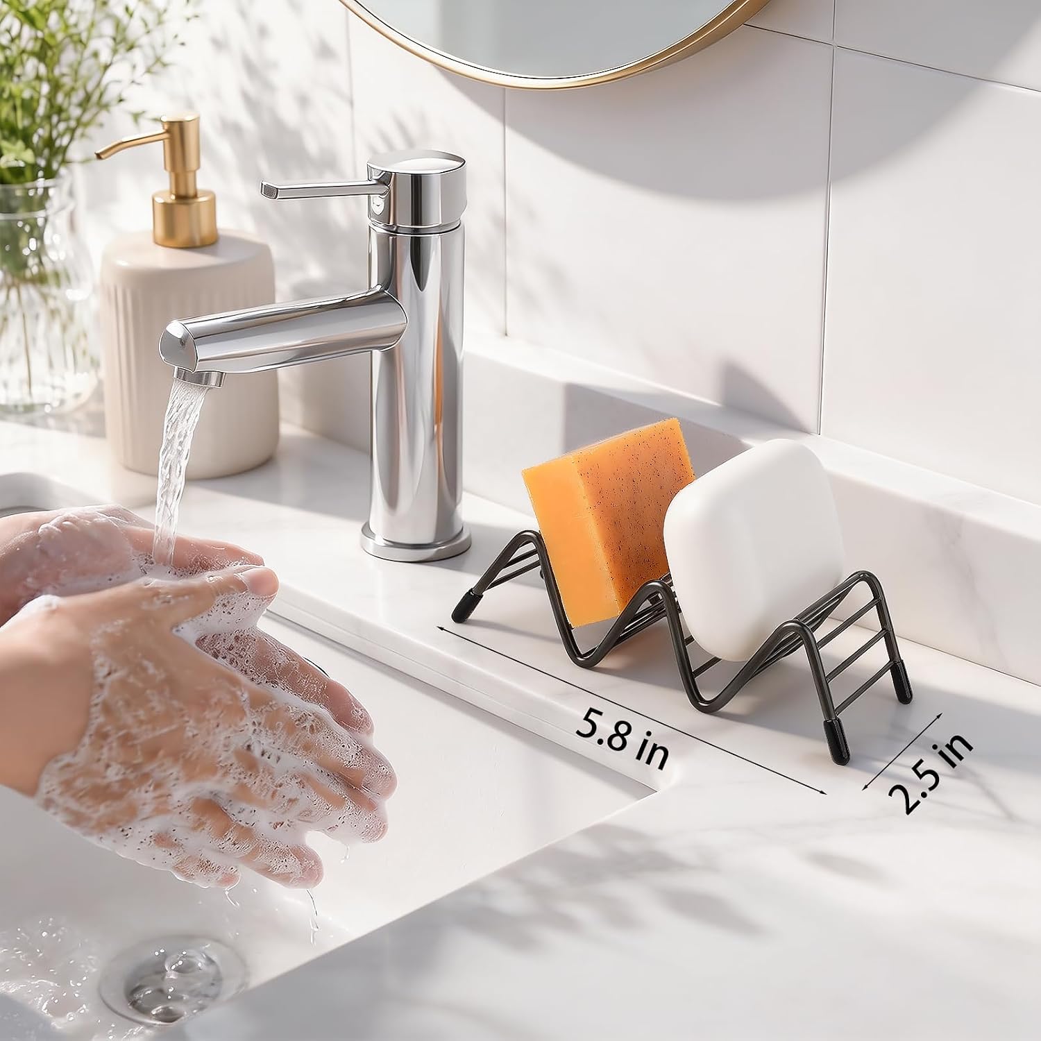 Stainless Steel Soap Dish Self Draining Bar Soap Holder, Black image 2