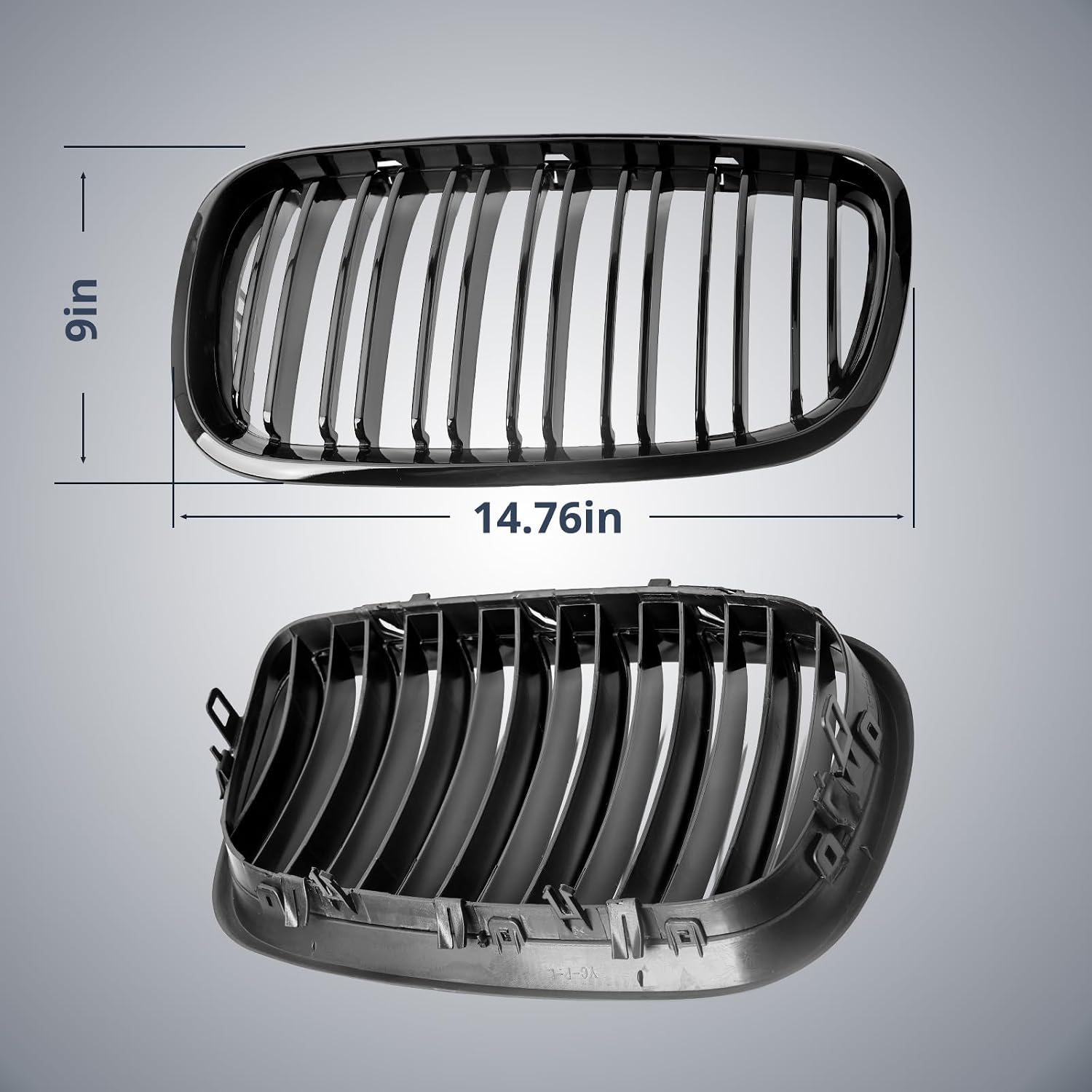 Joyzeal BMW X5 E70 X6 E71 Kidney Grille 2007-2013 X5 2008-2014 X6 Gloss Black Double Slat Front Grill Replacement, Non-Recycled ABS, Snap-On No Modification Required, 1 Pair