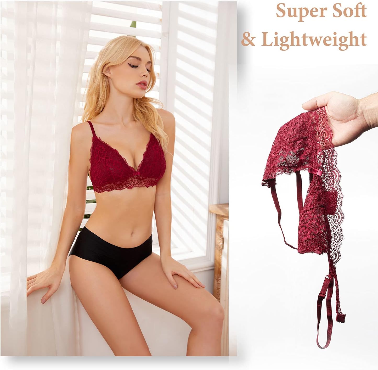 Lace Bralettes for Women No Underwire Sexy Triangle See Thru V Neck Unpadded Bra - Image 3