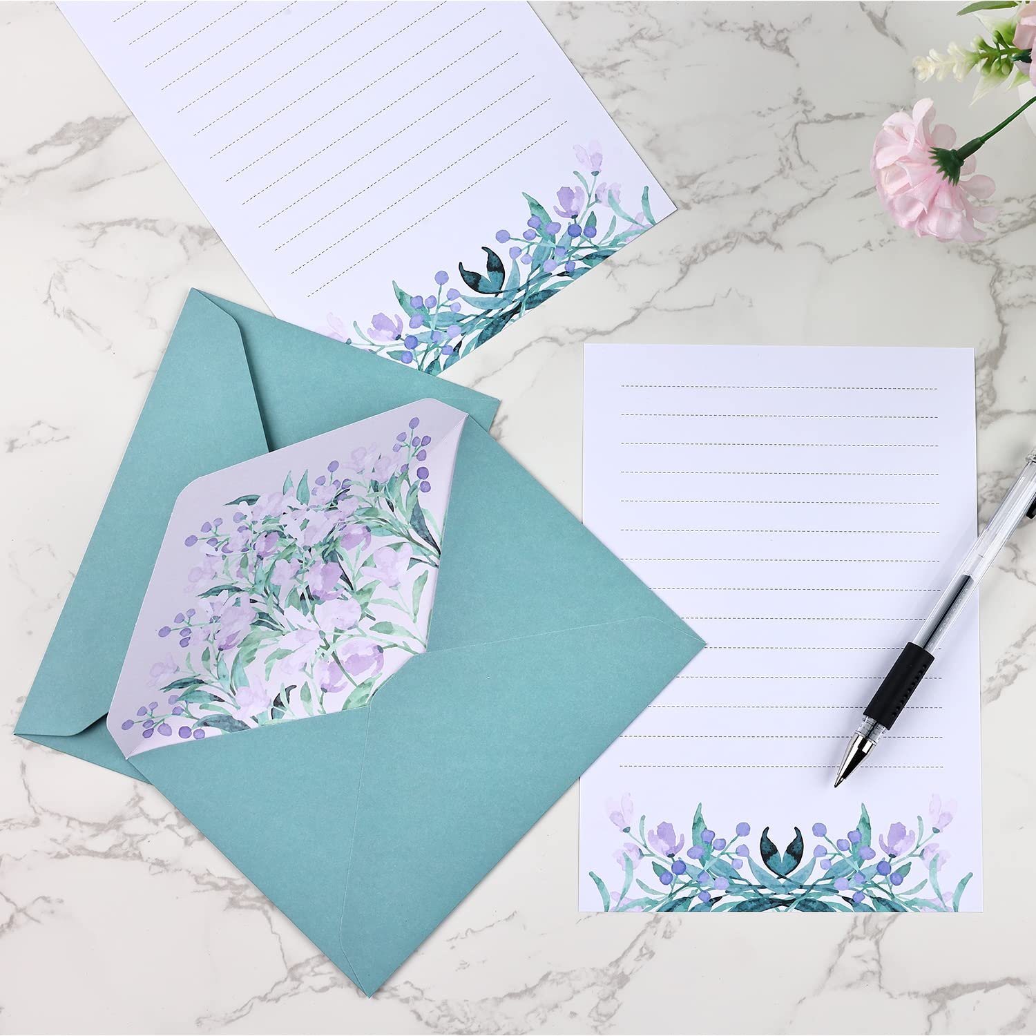 Floral Stationery Paper & Envelopes Set - 24 Sheets & 12 Envelopes, Vintage Design For Letters & Invitations