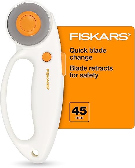 Fiskars 45mm Rotary Cutter for Fabric with Ergonomic Loop Grip, Premium Steel Rotary Fabric Cutter Blade for Precise Cuts, Arts and Crafts, Sewing Supplies and Quilting Tools