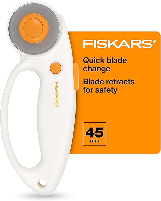 Fiskars 45mm Rotary Cutter for Fabric with Ergonomic Loop Grip, Premium Steel Rotary Fabric Cutter Blade for Precise Cuts, Arts and Crafts, Sewing Supplies and Quilting Tools