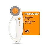 Fiskars 45mm Rotary Cutter for Fabric with Ergonomic Loop Grip, Premium Steel Rotary Fabric Cutter Blade for Precise Cuts, Arts and Crafts, Sewing Supplies and Quilting Tools Standard