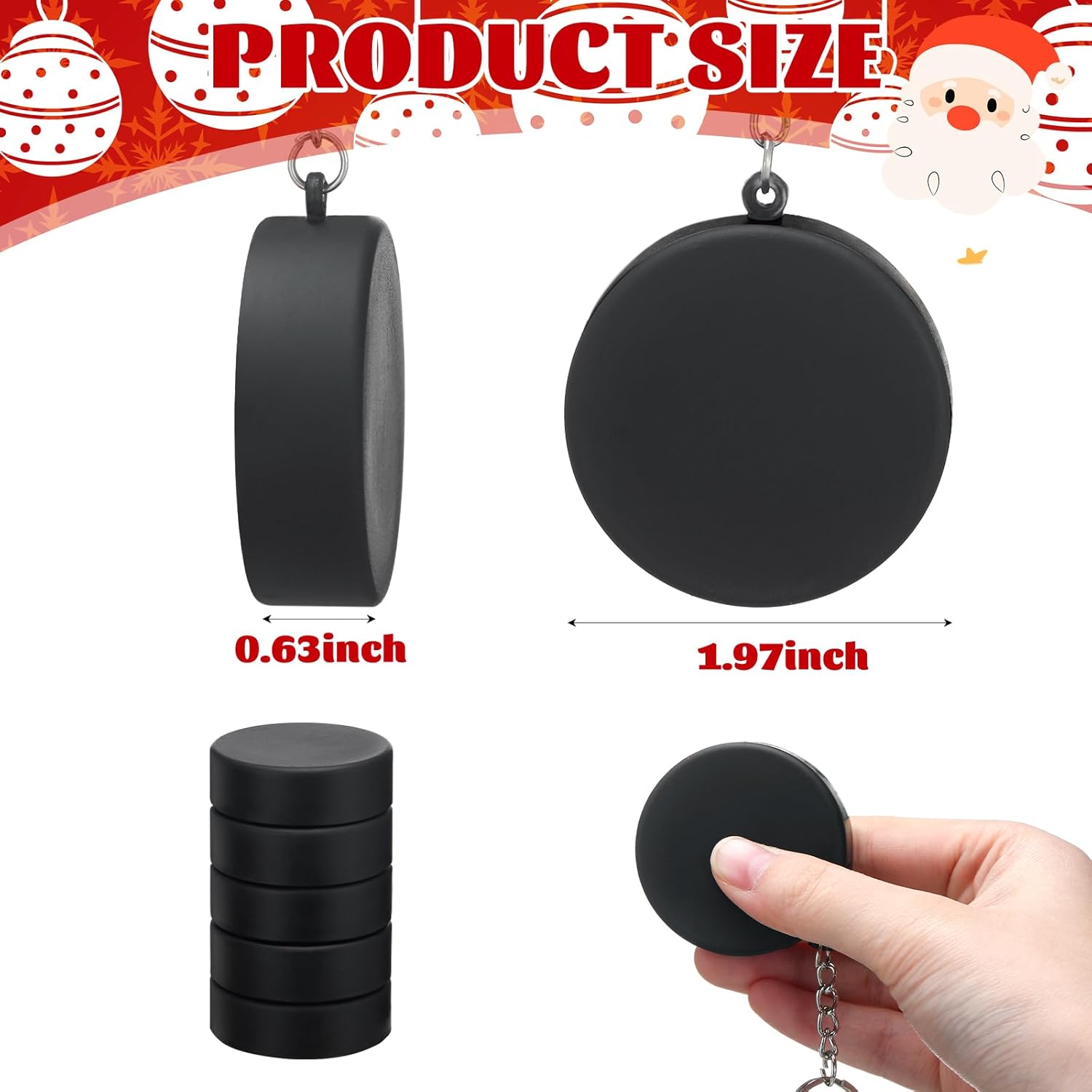 Soulchen 12 Pcs Hockey Puck Christmas Ornament Ice Hockey Lover Gift 3D Hanging Holiday Christmas Decorations for Tree Winter Sport Player Coach Team Fan