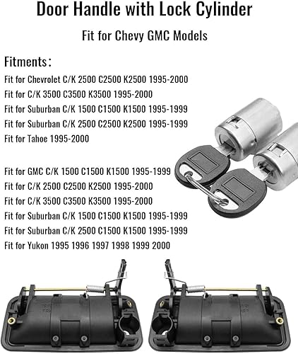 Miniatura 5 de OCHIKI Manija exterior de puerta delantera con cilindro de bloqueo y llave para Chevrolet Chevy Suburban Tahoe GMC Yukon 1995-2000 Reemplazar