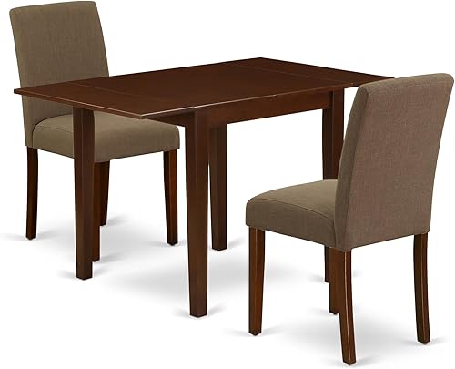 East West Furniture Juego de comedor de madera de 3 piezas con asiento de lino en caoba
