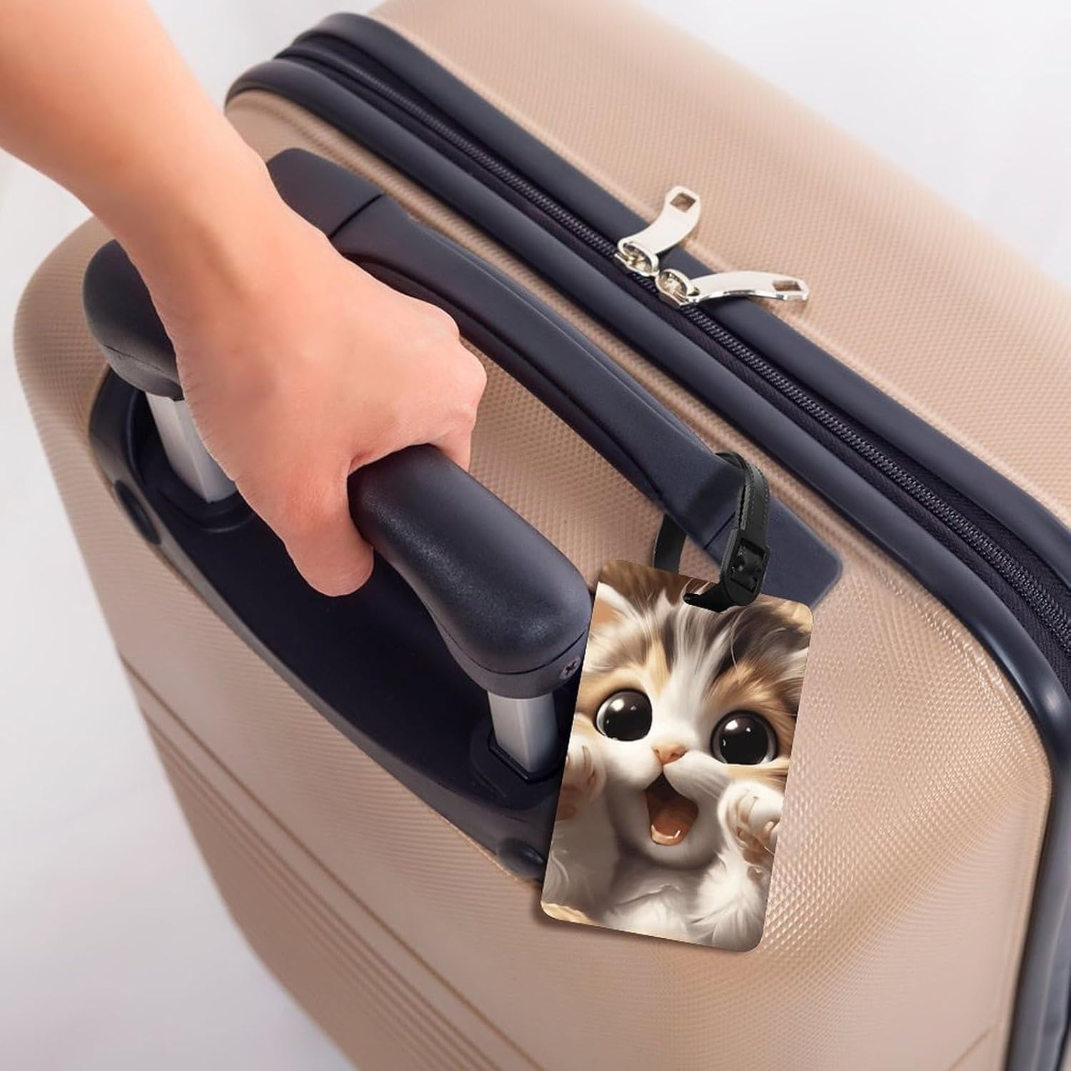 Luggage Name Tag with Privacy Protection, Cute Calico Cat image 5