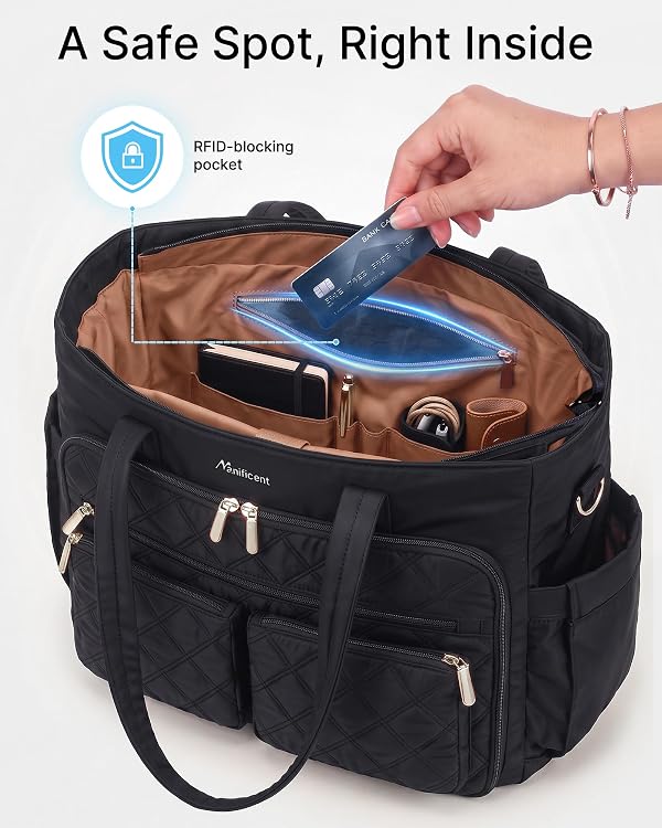 Teacher Tote Bag for Women, 15.6 Inch Laptop Bag with 40 oz Cup Holder by Manificent - Used condition - Image 5