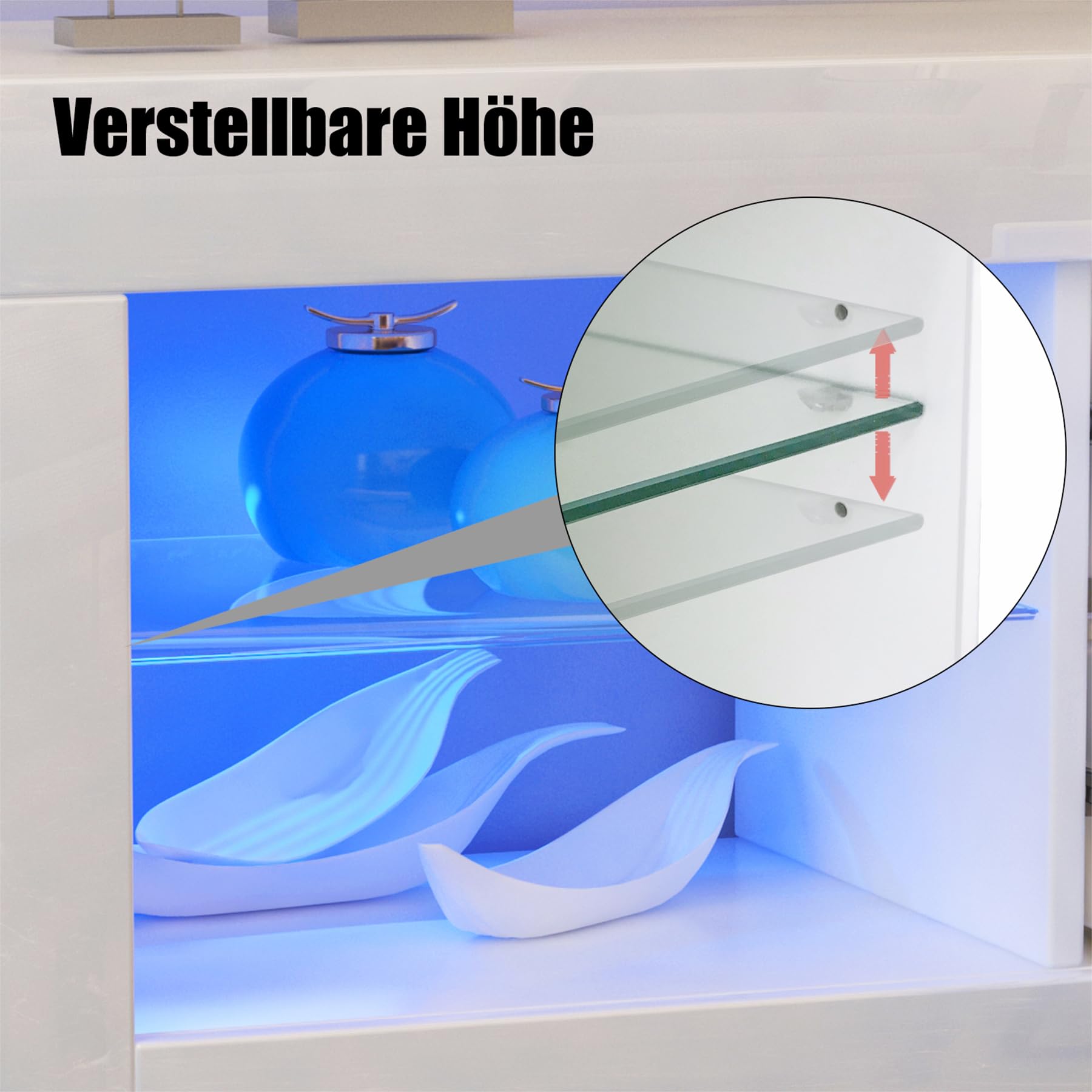 Dripex TV Schrank Lowboard mit LED Beleuchtung Weiß Hochglanz Fernsehtisch TV Board mit großem Stauraum 135x70x35 cm