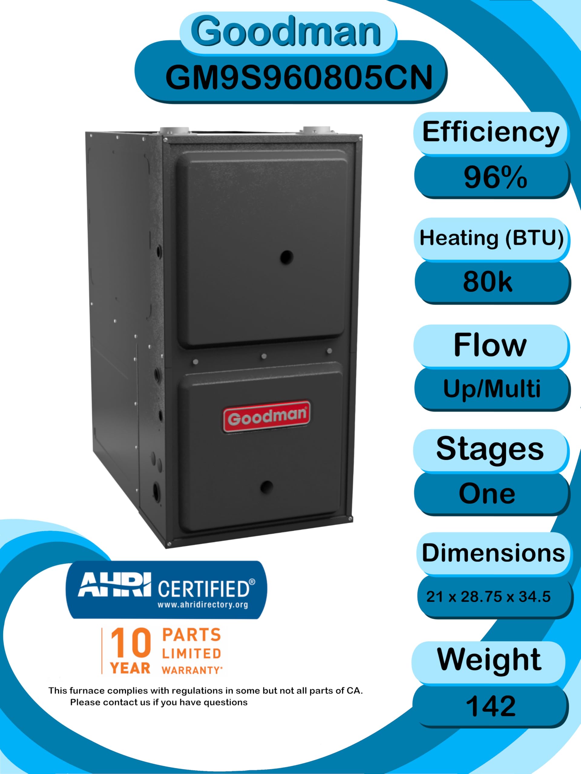 80000 Btu Furnace 2 Ton 13.4 SEER2 96% AFUE 80,000 BTU ACiQ