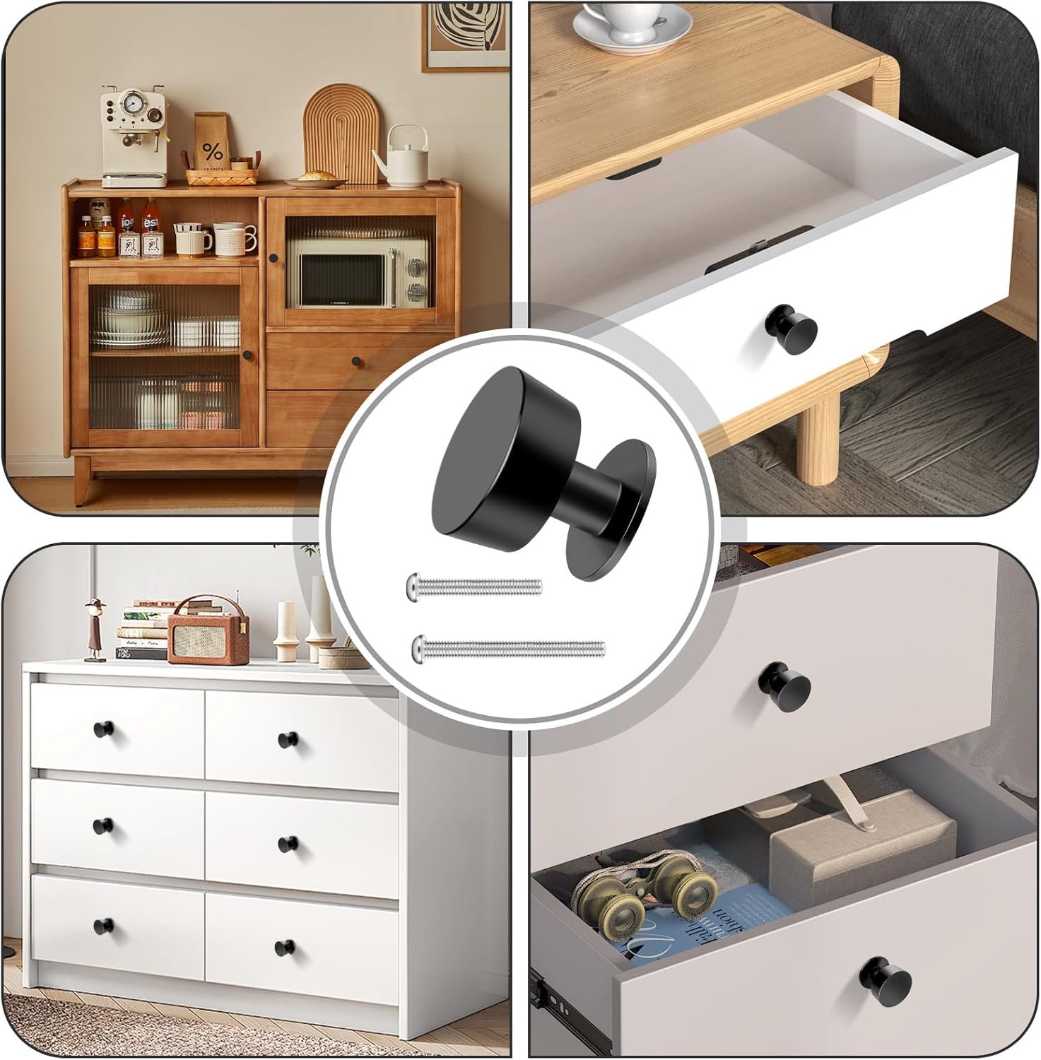 Tauno 5Pack Kitchen Cabinet Knobs Single Hole Kitchen Cabinet Handles, Solid Round Drawer Knobs and Pulls for Bathroom Cabinets, Matte Black Dresser Knobs Zinc Alloy Cabinet Hardware