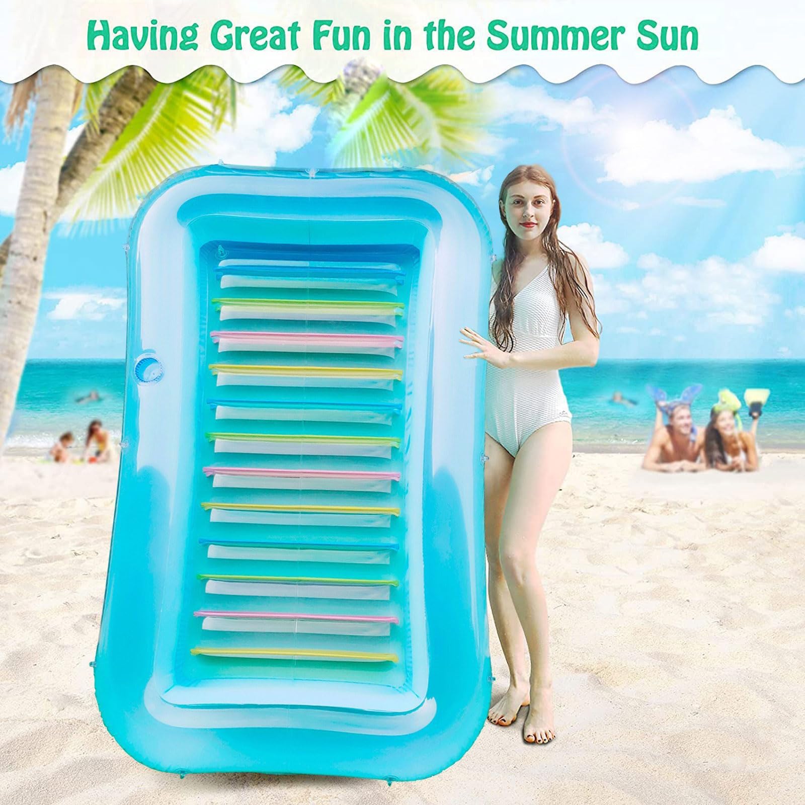 Gonfiabile Amaca Galleggiante,Letto abbronzante con Cuscino,rettangolo 69x43x8 Pollici in PVC Gonfiabile da Sole con portabicchieri,per Adulti per Bambini per Piscina sulla Spiaggia