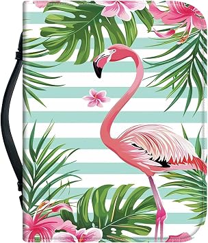 Leather Bible Cover Case for Women 12.2 * 9.06 * 2.76, Bible Bag Carrying Case with Handle Pen Slots Study Bible Supplies, Cute Flamingo Pink Flowers