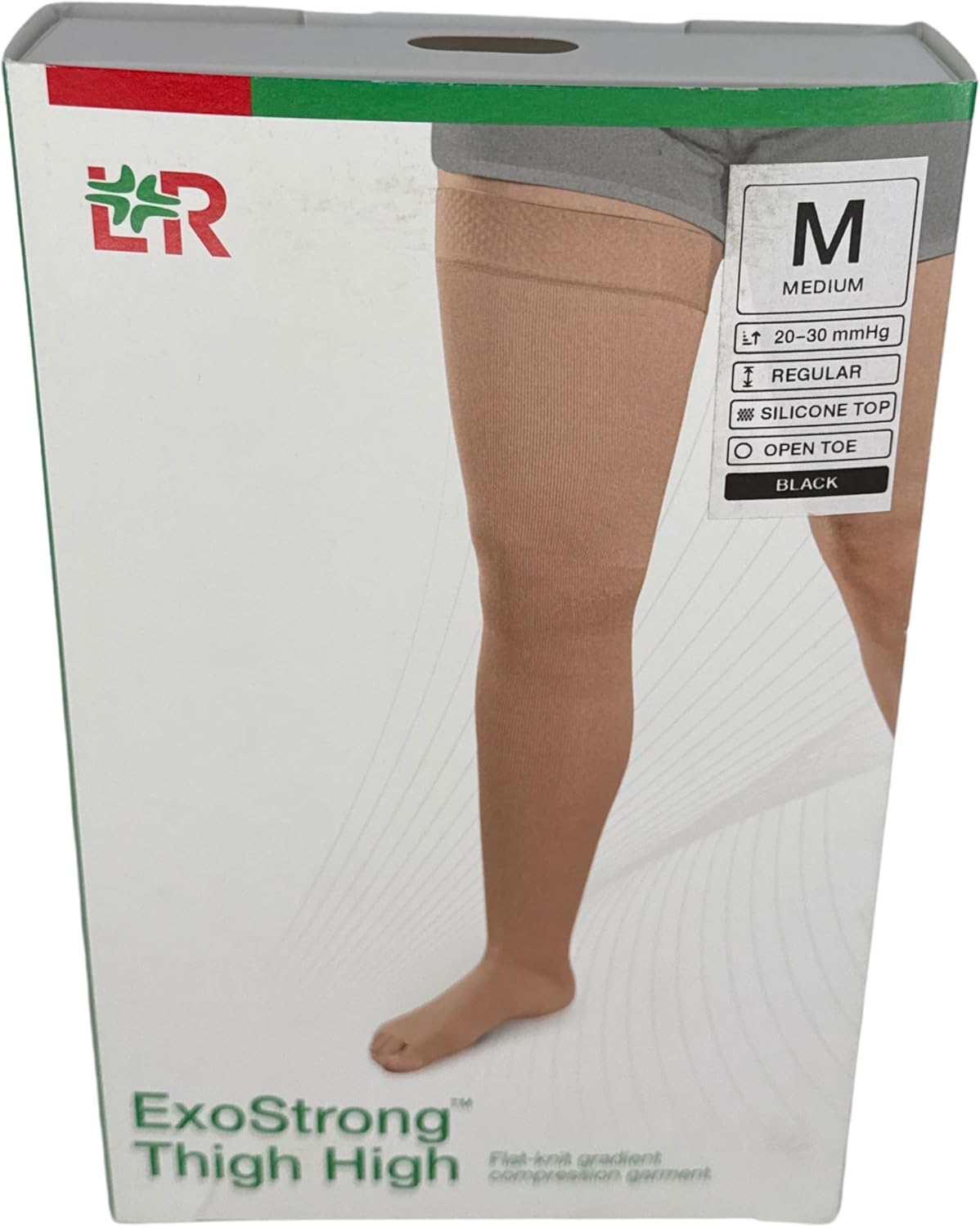 Exo Strong Compression Stocking Thigh High XXL Average Black 20-30 Open Toe Silicone
