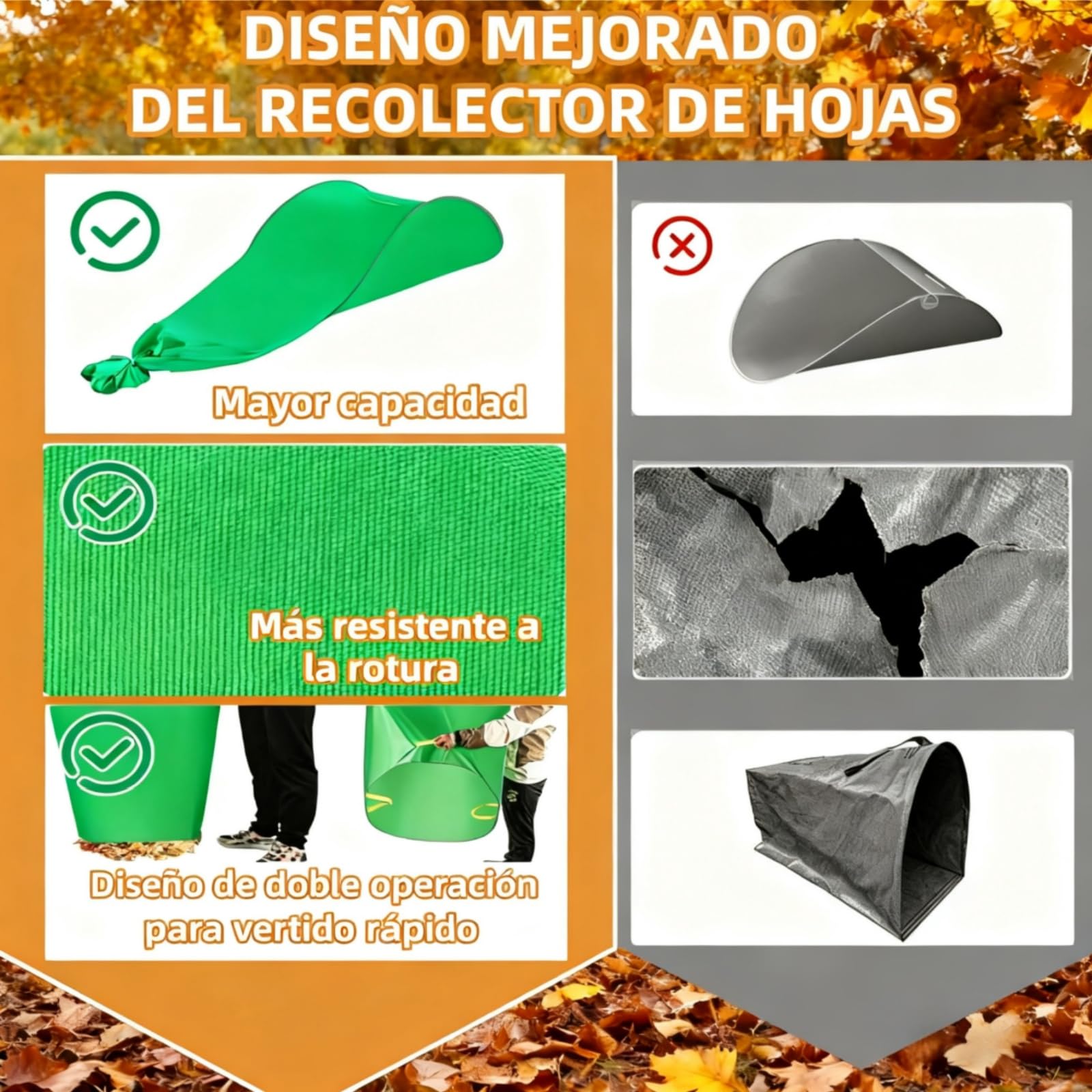 Recogedor de hojas – Recogedor de hojas manual para el jardín, bolsa de recogida de hojas multifuncional | 70 galloniportátil recogedor de residuos de césped y jardín (3)