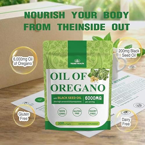 Miniatura 6 de Aceite de orégano de 6000 mg con 200 mg de aceite de semilla negra y 100 mg de equinácea, cápsulas de suplemento de orégano 3 en 1 para la salud