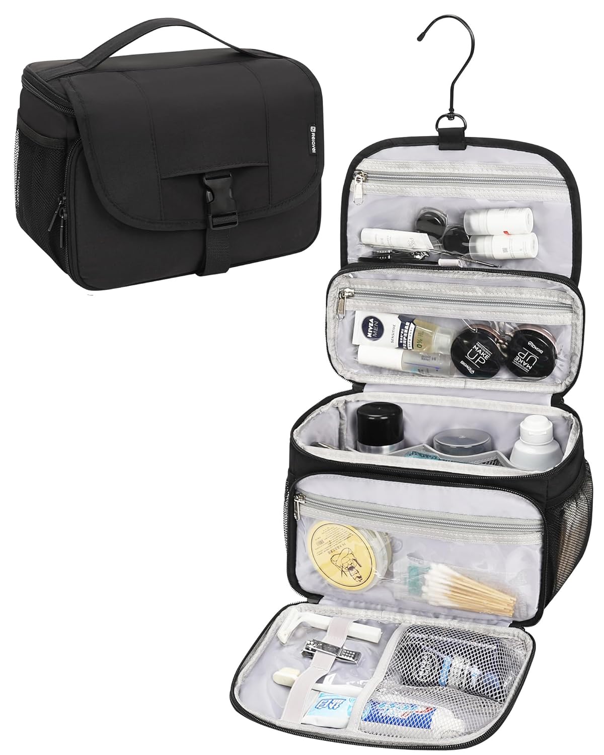 Relavel Toiletry Bag for Men Hanging Toiletries Bag for Women Water Resistant Dopp Kit Shaving Bag Travel Essentials
