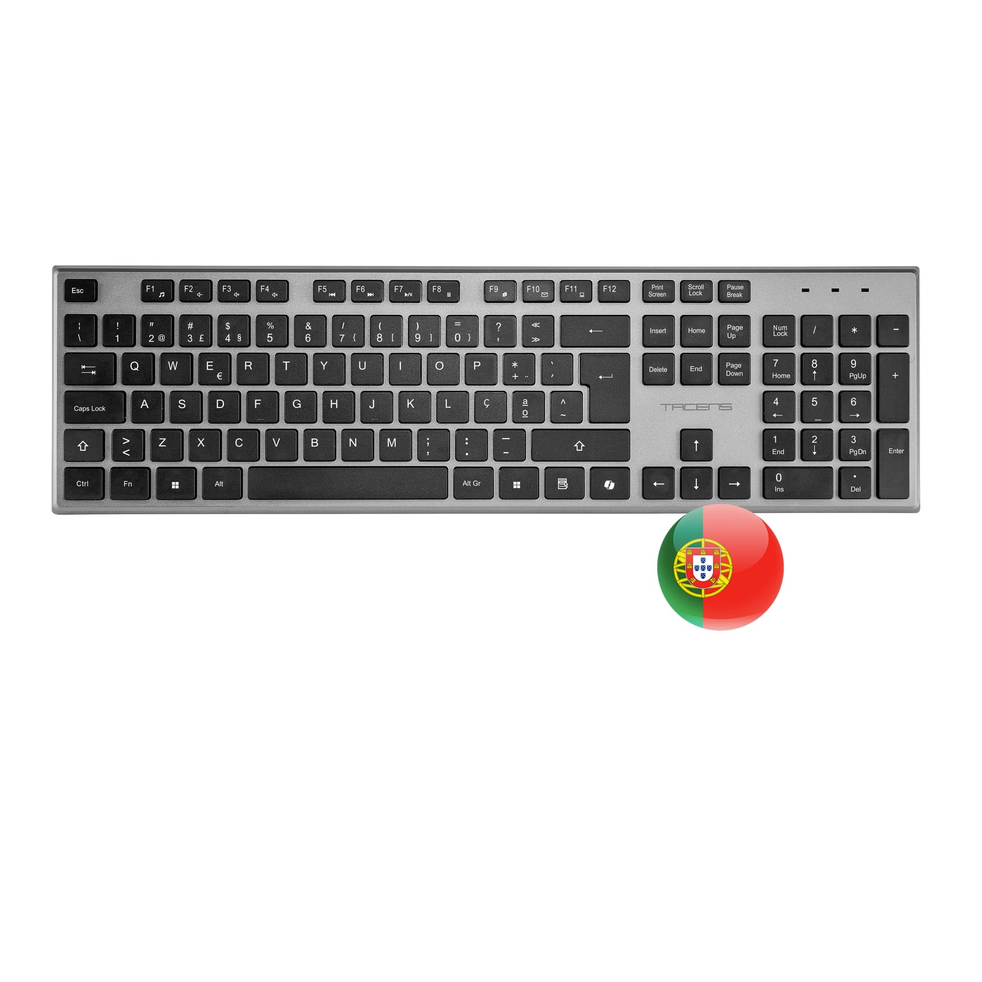 Tacens Zenith, Combo Inalámbrico 3en1 con Tecnología DualLink 2.4 GHz, Teclado Completo Full-Size con SmartKey Copilot AI, Ratón Óptico 3200 dpi, Alfombrilla Nanotextil, Idioma Portugués, Negro