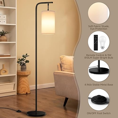 Miniatura 3 de Lámpara de pie para sala de estar, bombilla LED de 9 W, temperatura y brillo de color personalizado remoto, lámparas de pie altas para dormitorio,