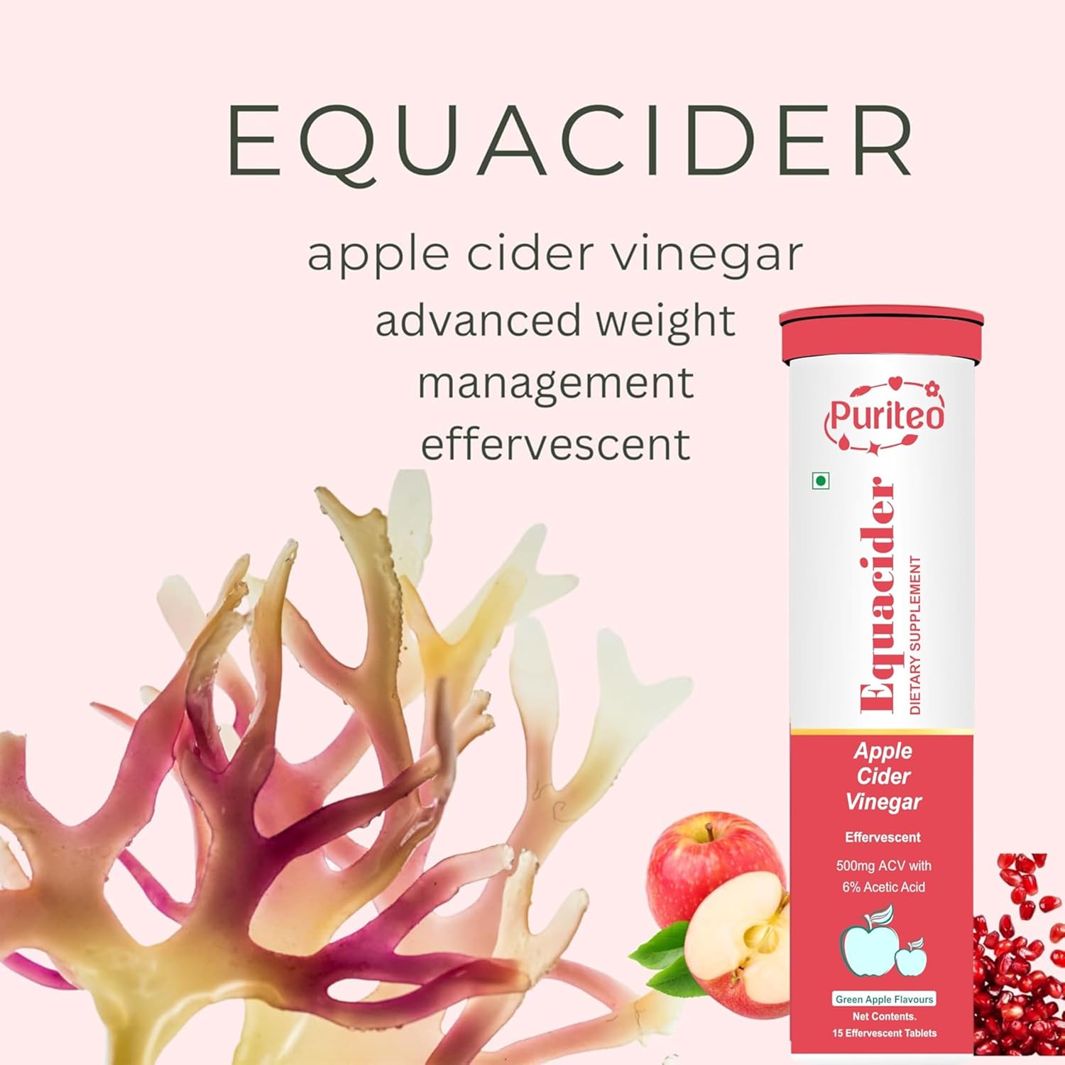 PURITEO-EQUACIDER Apple Cider Vinegar Effervescent Tablets - (15 Tablets Each, Pack of 2) - Image 5