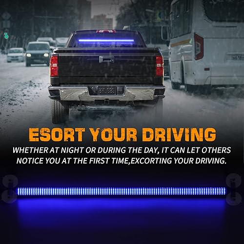 Miniatura 2 de Barra de luz de asesor de tráfico de 35 pulgadas, 144 luces LED azules de advertencia de emergencia intermitente, luces estroboscópicas para