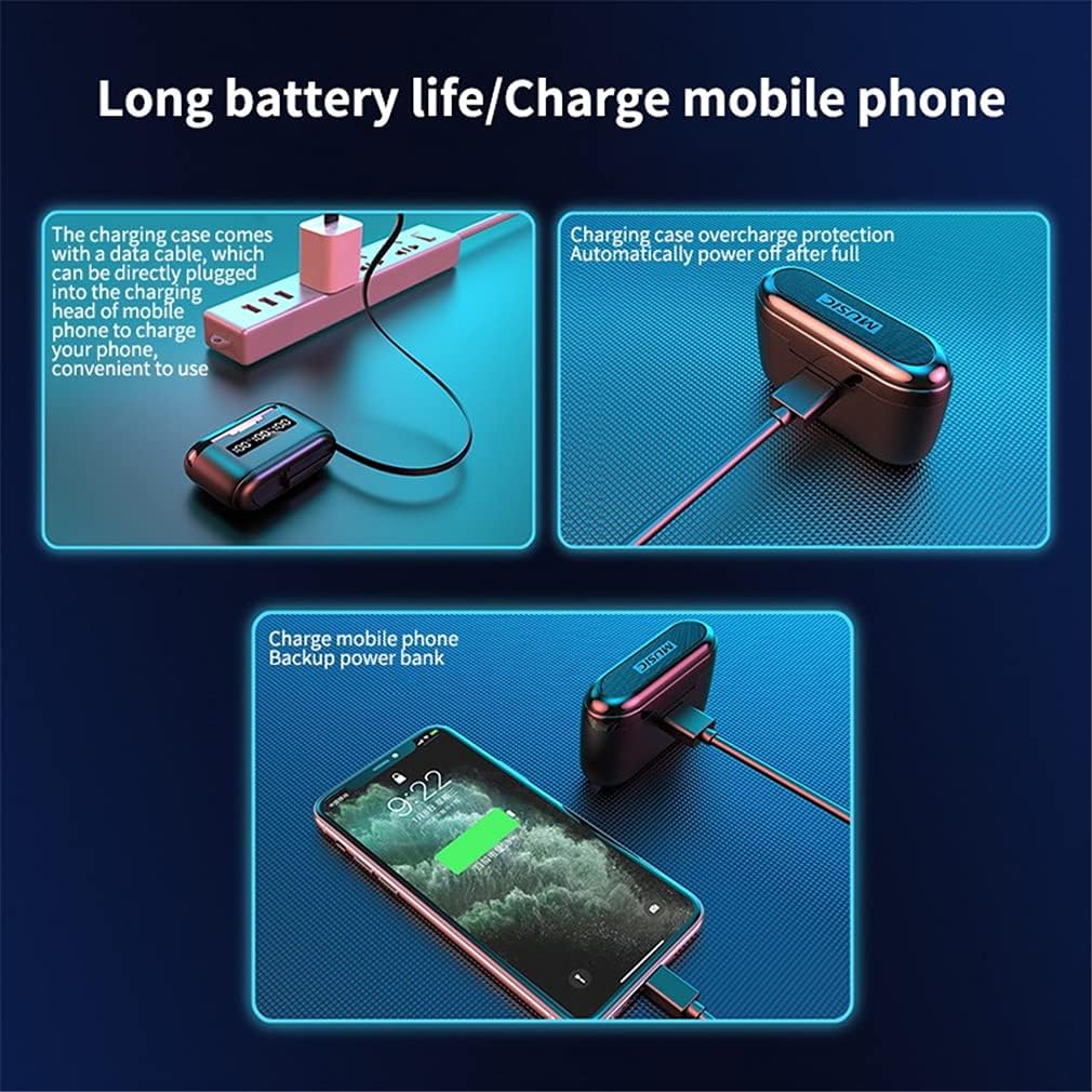 Bluetooth V5.1 True Wireless Earbuds & in-Ear Headphones with Mic - IP54 Waterproof 9D Noise Cancelling Headset Three-Screen Digital Display with 3500Mah Charging Case,Black