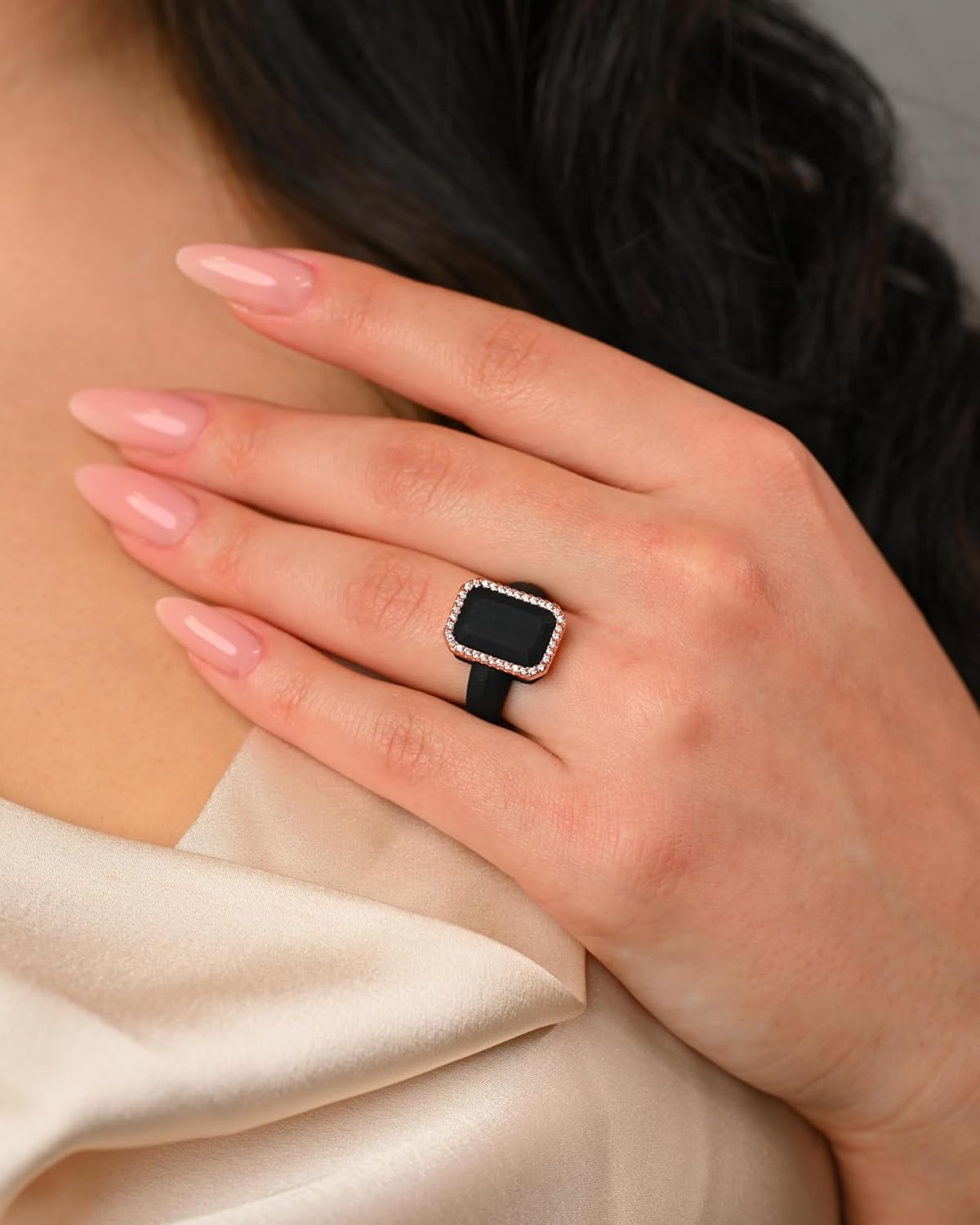 Rinfit Women's Silicone Wedding Band - Promise Rings for Her - Emerald Cut with Cubic Zirconia - Patented Design - Image 3