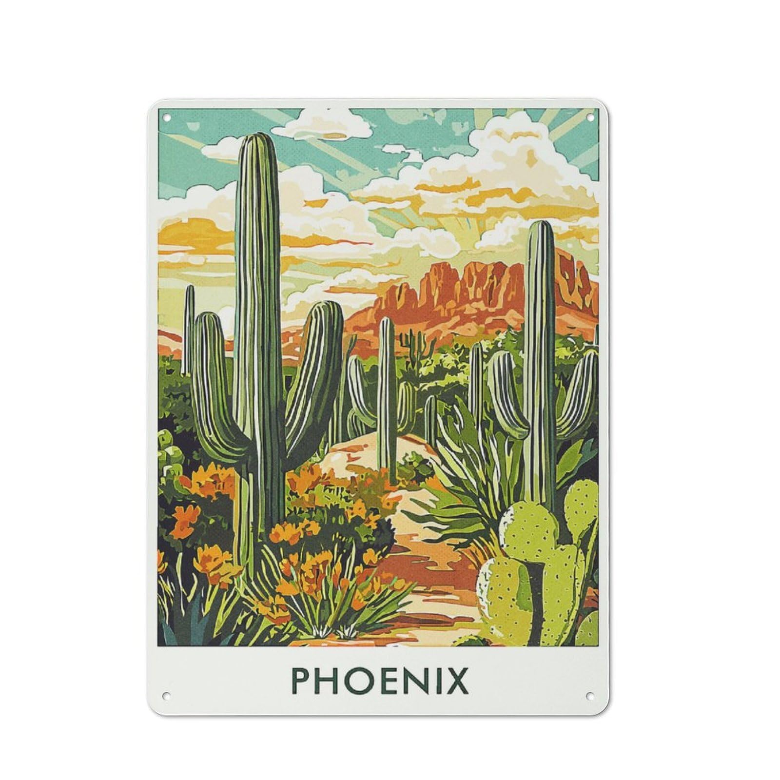 Junmoney Style-11 Phoenix Desert Landscape Vintage Tin Sign 40X30cm For Café Or Restaurant, For Café Owners And Decorators, For Retro Home Interiors