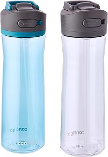 Contigo Ashland 2.0 Leak-Proof 24oz Water Bottle 2-Pack with Angled Straw, Lid Lock, AUTOSPOUT - Dishwasher Safe, Juniper/Sake