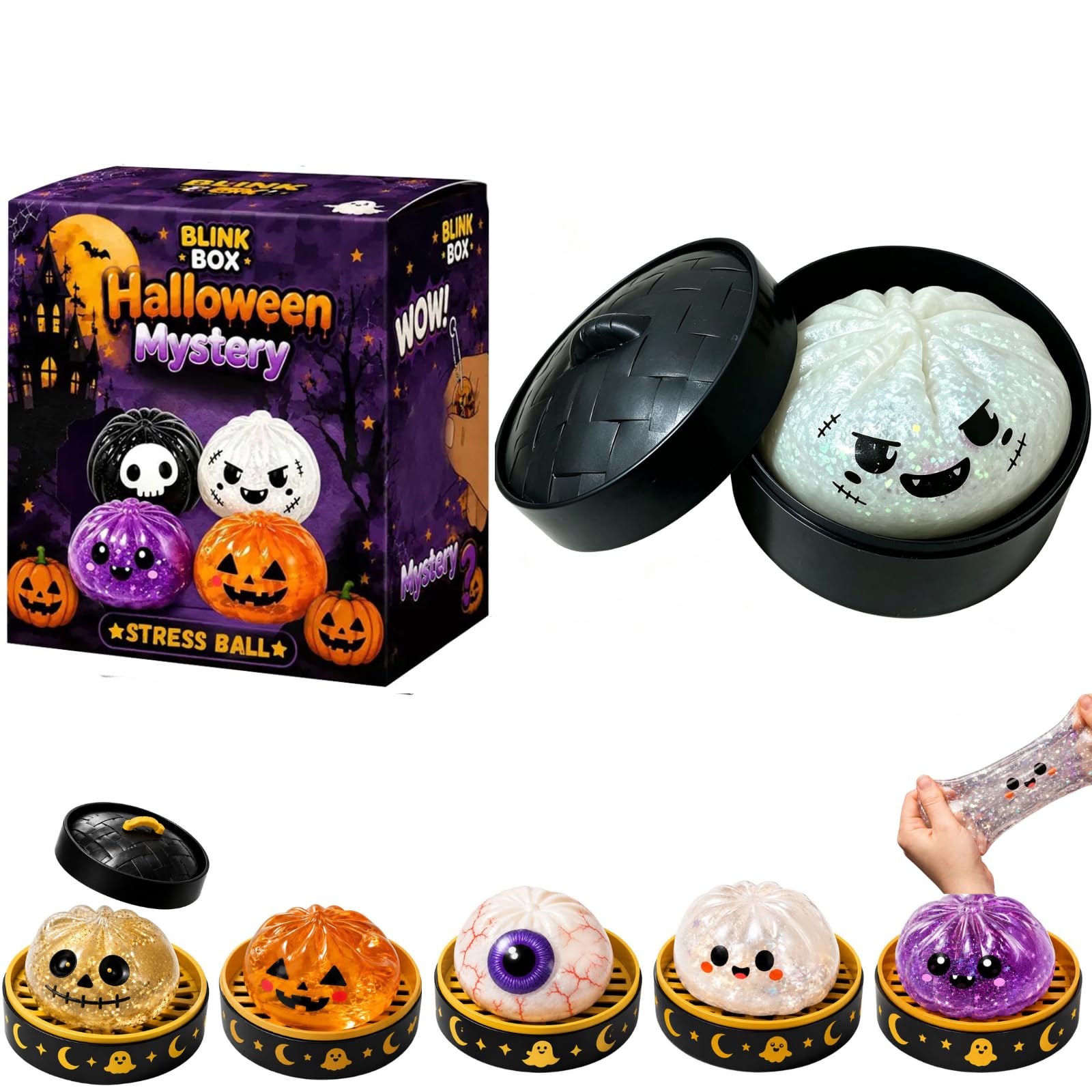 Halloween Squishy Mystery Box Set, Cute Glitter Squishies Stress Balls (K2)