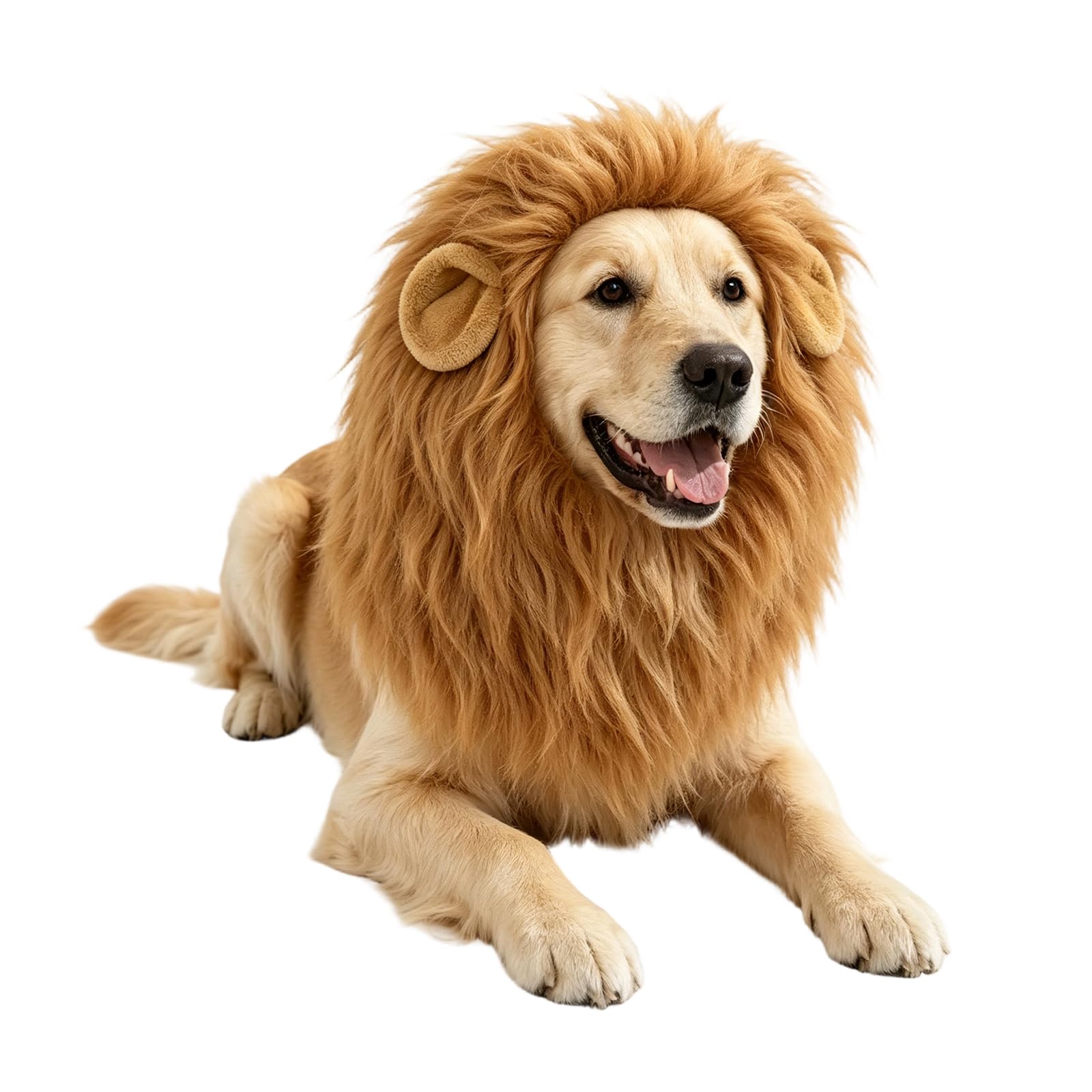 Dog Wig Lion Mane, Light Brown Faux Fur Costume for Medium Large Dogs，Adjustable Drawstring, Medium Size (Up to 60 cm Neck), Suitable for Medium to Large Dogs, Ideal for Halloween and Christmas