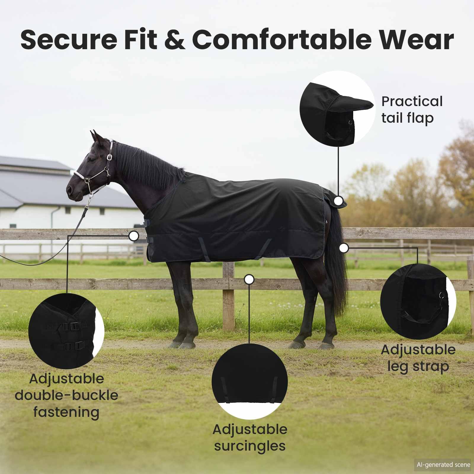 vidaXL Manta para Caballo Verde Oscuro y Negro 145 cm Poliéster, Manta Ecuestre Moderna, Cubierta de Invierno, Impermeable, Lavable, Caliente para tu Caballo
