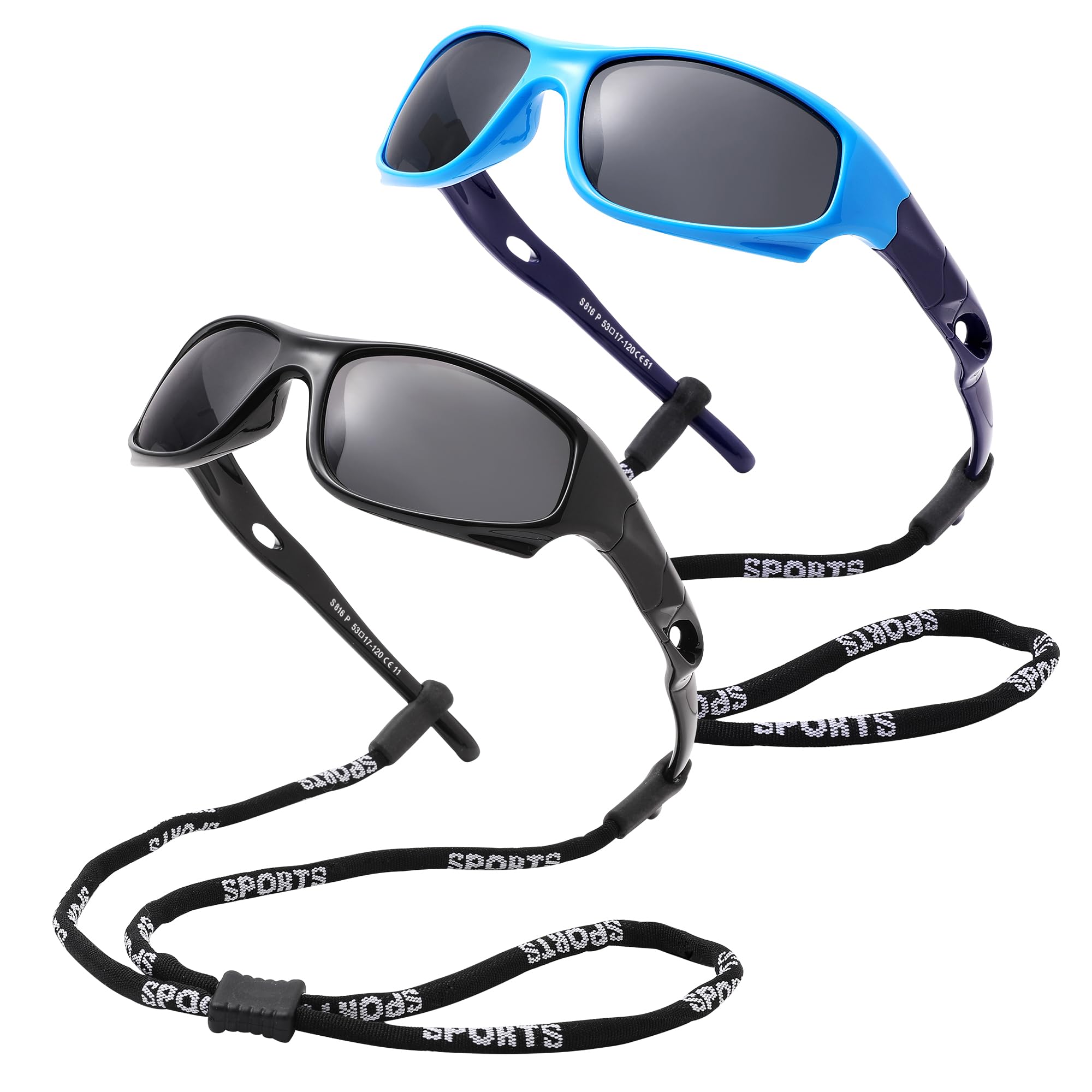 Pro Acme Kids Sunglasses for Boys Girls, Polarized Sports Youth Sunglasses with Strap for Kids Ages Color 3-12