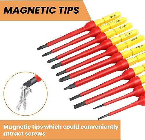 Miniatura 3 de Mulwark Juego de destornilladores aislados CR-V de 13 piezas con herramientas aisladas de 1000 V Destornillador eléctrico Phillips, ranurado,