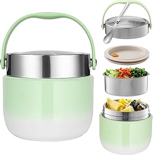 Recipiente Térmico para Alimentos 1200 ml Termo para Comida Quente Adulto com Colher Dobrável Lancheira Térmica Para Guardar Refeições, Almoços, Mingaus, Sopas (Verde)