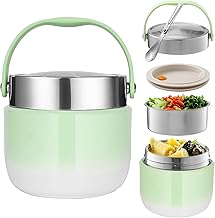 BUCOMTU Thermal Food Container 1200 ml Adult Hot Food Thermos with Folding Spoon Thermal Lunch Box for Food Storage, Lunches, Porridge, Soups (Green)