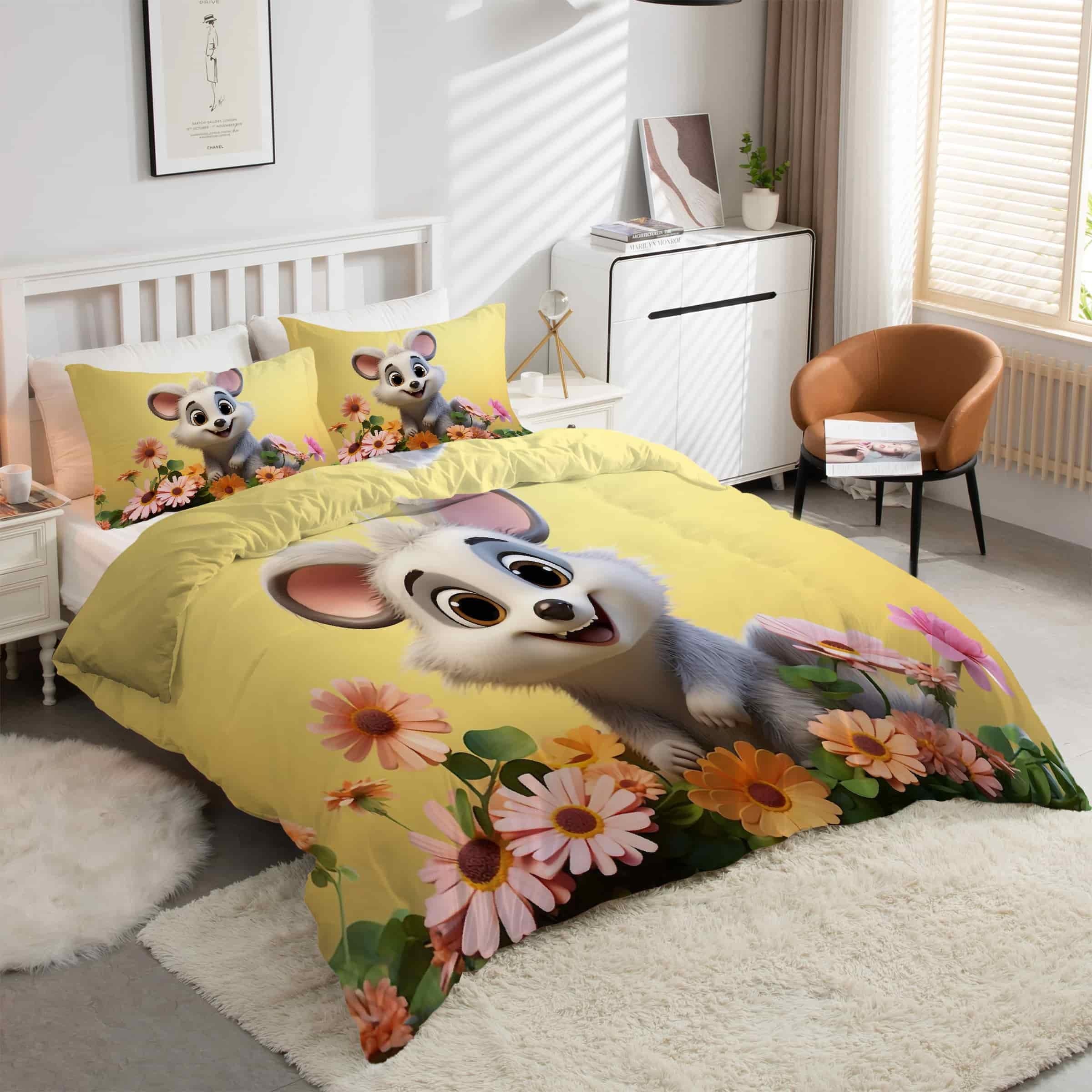 Parure de lit 90x190 souris ensemble de literie 3 pièces doux