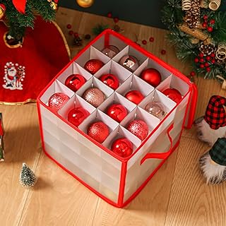 Plastic Christmas Ornament Storage Box with Zippered Closure [1-Pack], Hold 64 Christmas Balls Holiday Ornaments Holiday O...