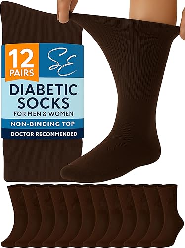 12 pares de calcetines de algodón para diabéticos para hombres y mujeres, calcetines de neuropatía extra anchos no vinculantes, calcetines de cuello