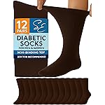 Special Essentials Diabetic Socks for Men & Women - 12 Pairs of Non-Binding Extra Wide Top Cotton Neuropathy Socks - Crew Length, Brown, 13-15
