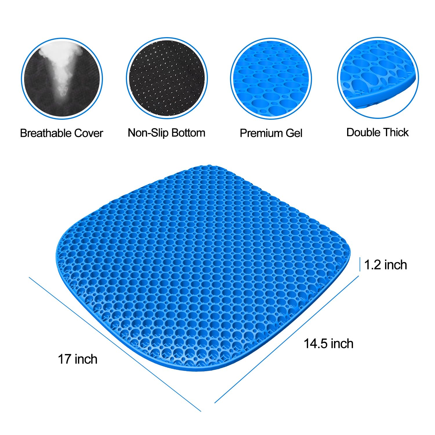Coussin de Chaise Orthopédique Anti Escarres Gel Respirant 43.5 x 38.3 x 3 cm Housse Antidérapant