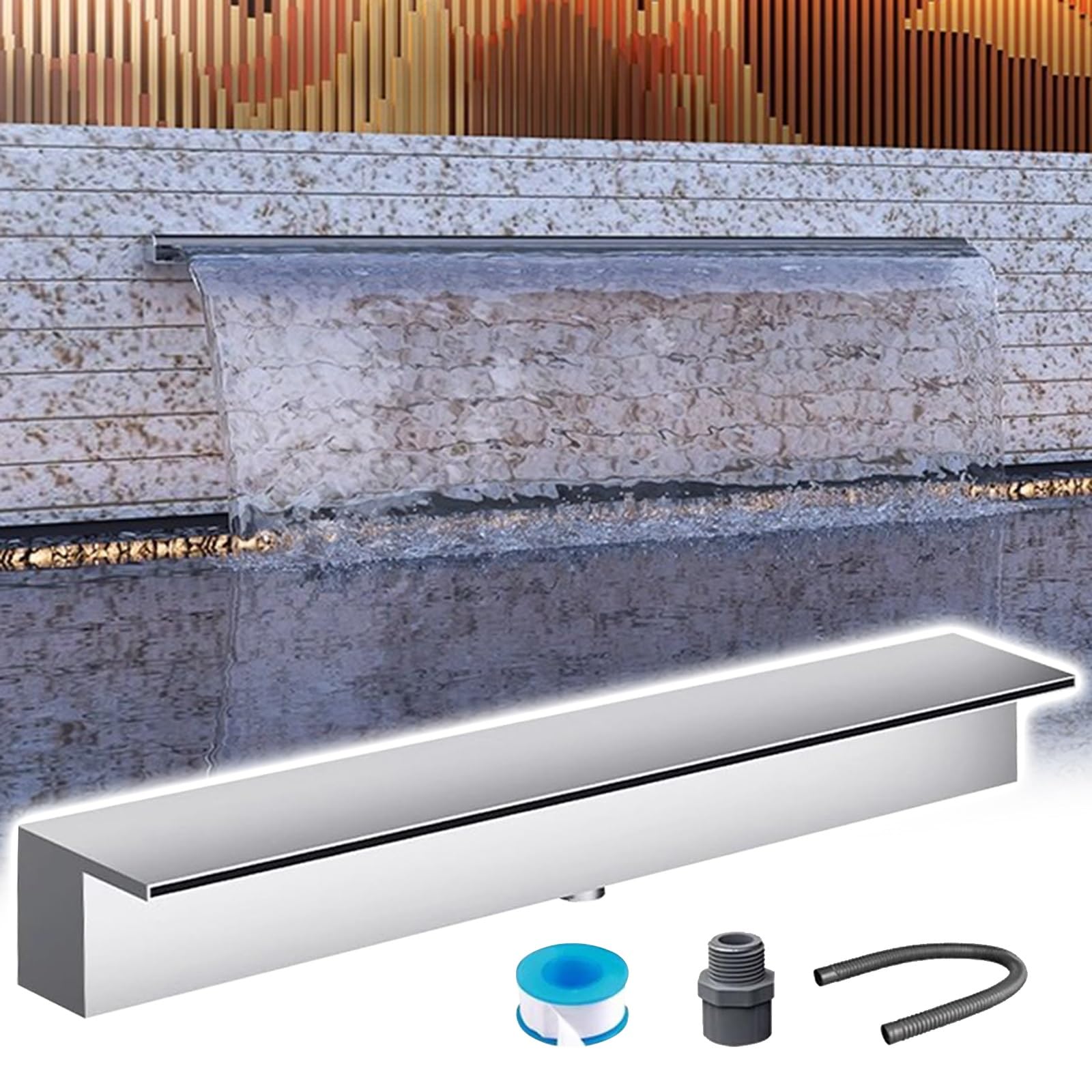 Genérico Kit de vertedero para Cascada de Estanque, tubería corrugada Resistente para Estanque de Peces de jardín, vertedero de Cascada de Acero Inoxidable personalizabl