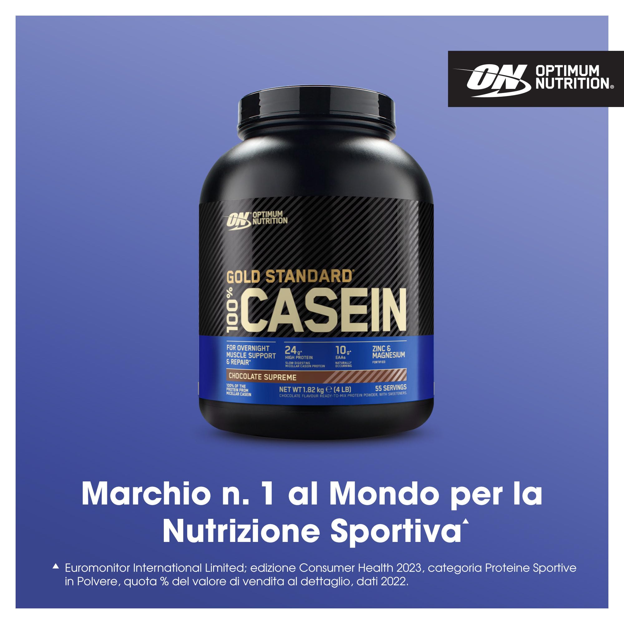 Optimum Nutrition Gold Standard 100% Proteine Caseina in Polvere, Gusto Cioccolato Supreme, 1.82kg, 55 Porzioni