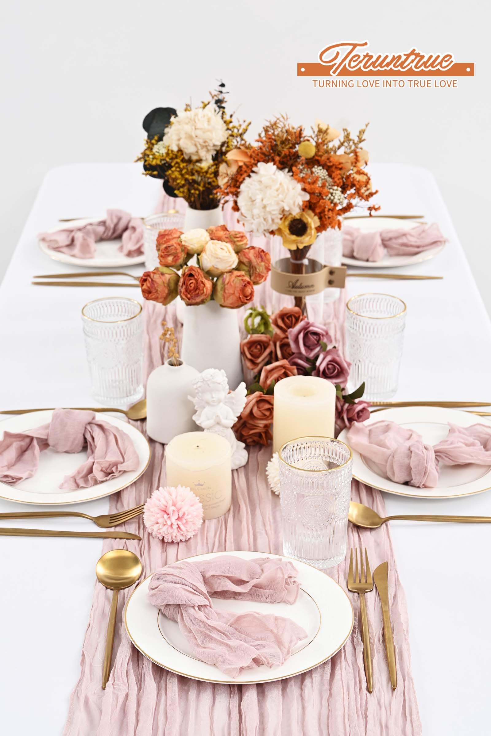 42 Packungen Gaze-Seihtuch-Servietten, 50,8 x 50,8 cm, Altrosa, faltige Dinner-Servietten, rosa, rustikale Boho-Servietten, weiche Baumwolltuchservietten für Hochzeit, Party, Event, Abendessen,