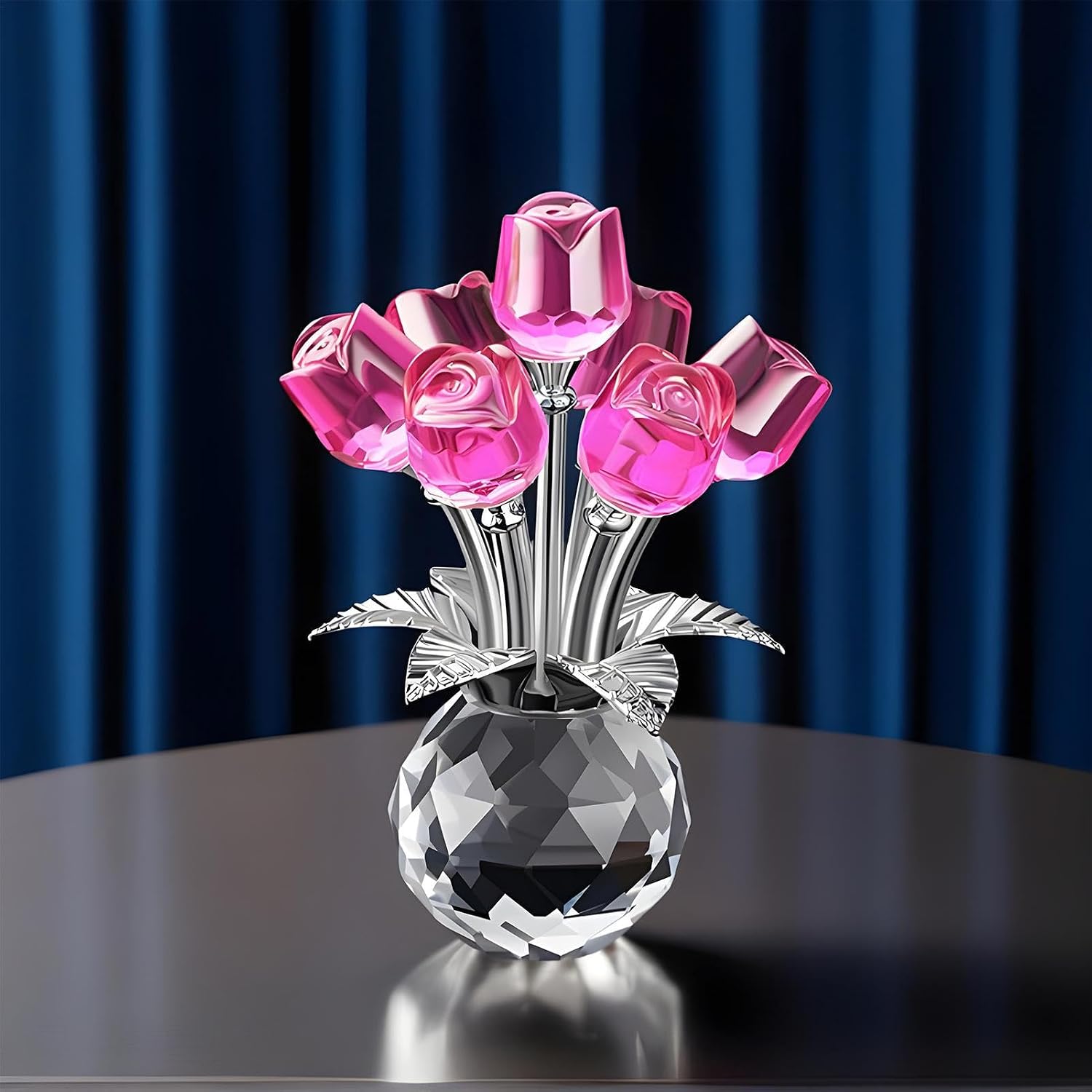 Glass Rose Ornament, 3.94x2.76inches Crystal Glass Collectible Flower for Tabletop Decor, Gift for Women, Christmas, Wedding, Parties Use