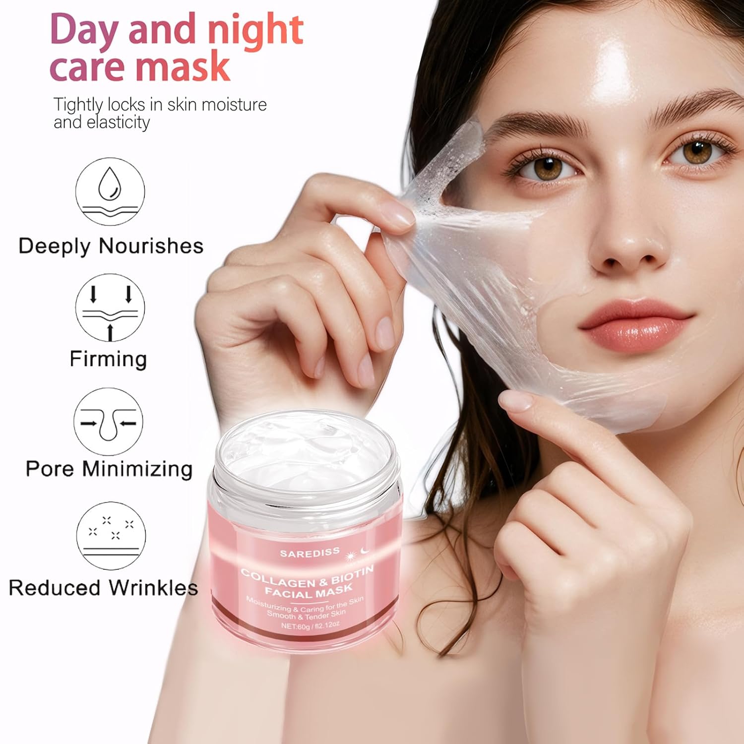Collagen Night Wrapping Mask Peel-Off Overnight Collagen Face Mask - Deeply Hydrates & Firming & Glowy - Reduce Sagging & Wrinkle For Glowing Skin 2.12 fl.oz with Mask Applicator - Image 3