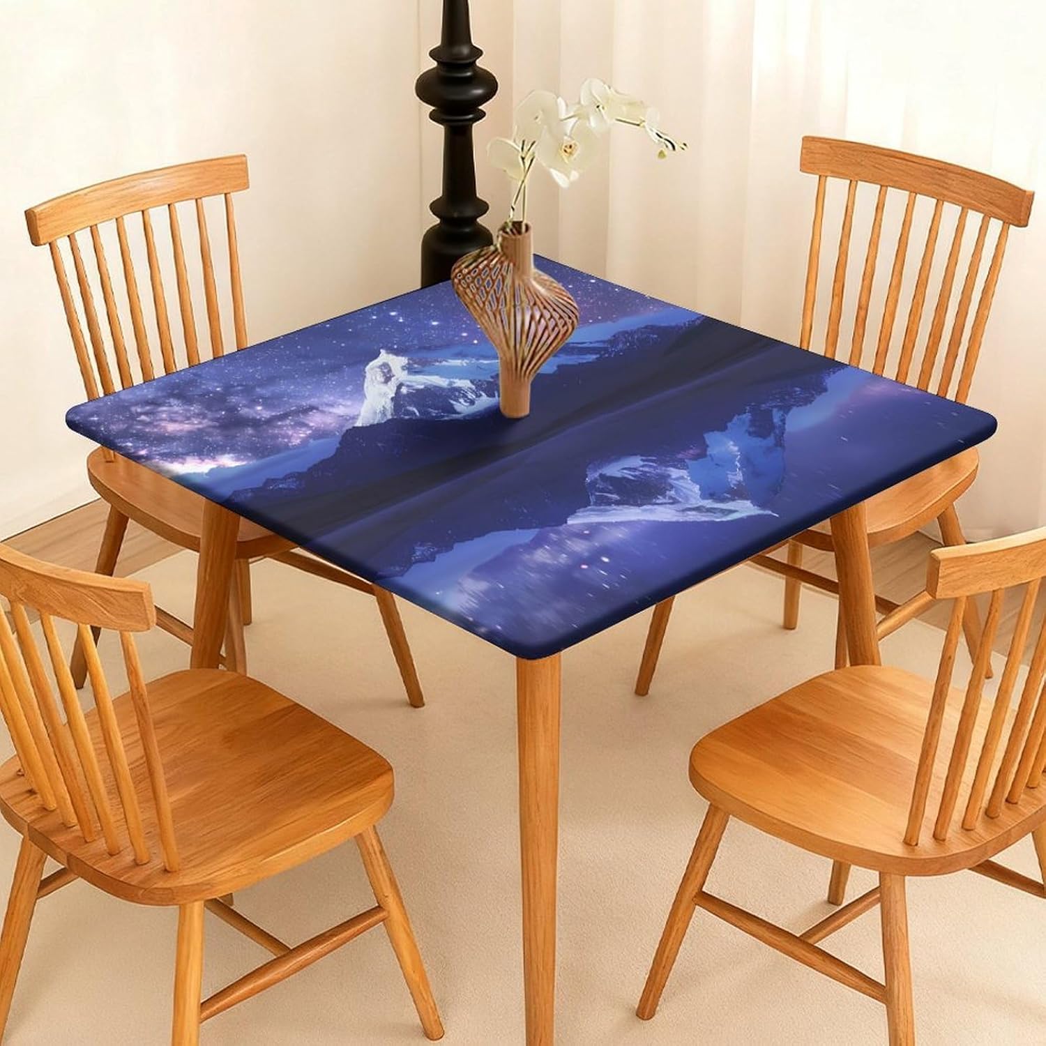 Night Sky Over Snowy Mountain Square Tablecloth Print Table Cloths Table Cover Wedding Party Holiday Decor