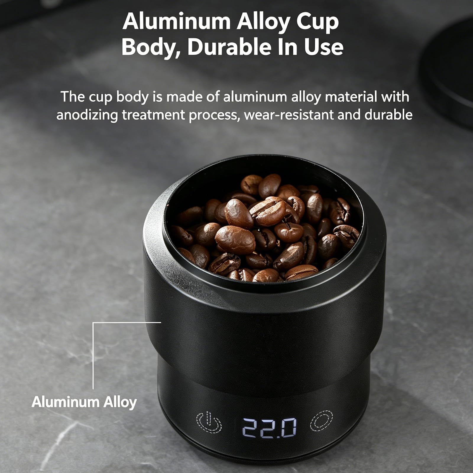Taza dosificadora de café con báscula, herramienta de medición de espresso de 58 mm, con vidrio graduado de 60 ml, 0,1 g de alta precisión, rango de medición de 0,5 g-500 g, pantalla táctil LED, para